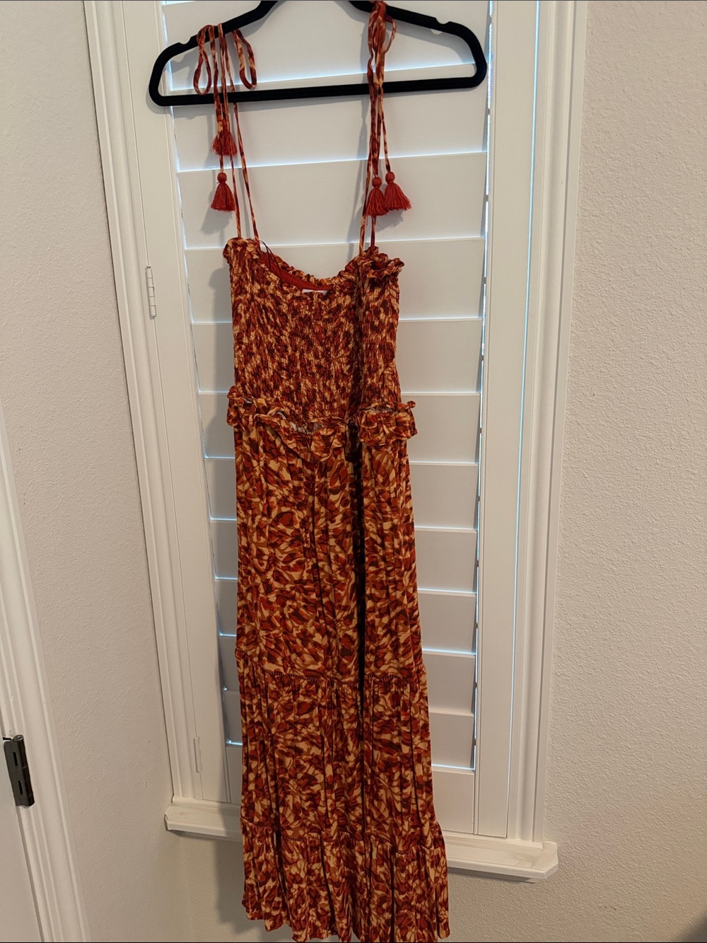 Boho Tie-Strap Maxi Dress in Rust Print